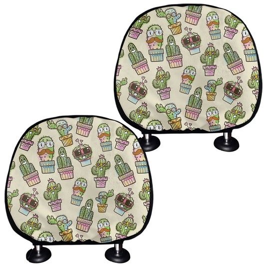 Cute Cartoon Cactus Pattern Print Car Headrest Covers