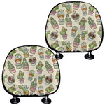 Cute Cartoon Cactus Pattern Print Car Headrest Covers