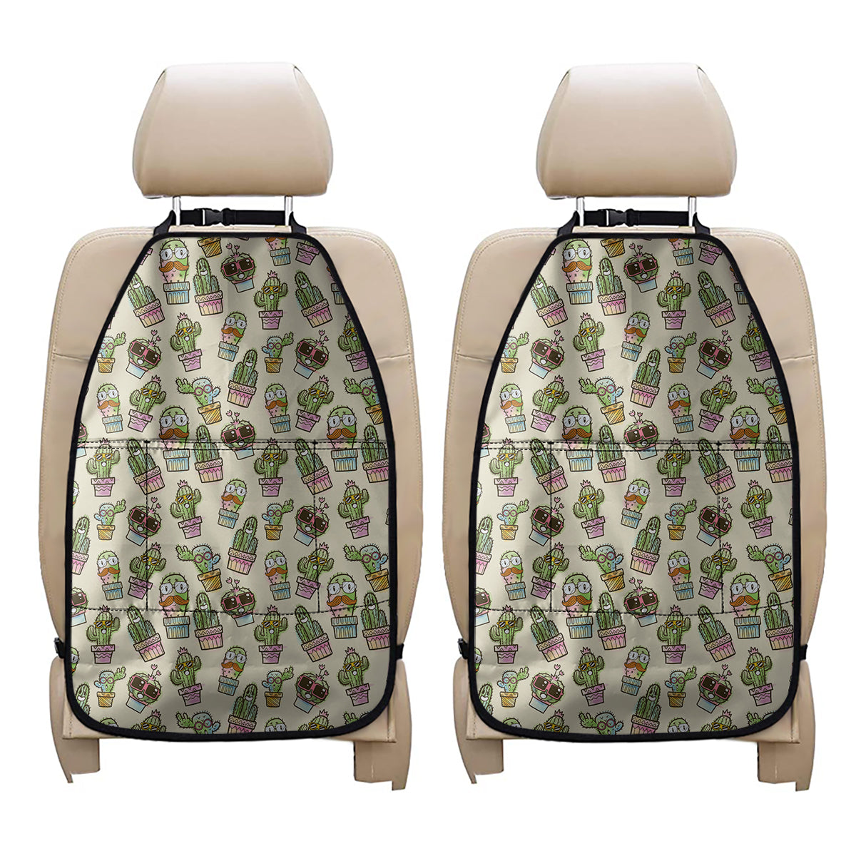 Cute Cartoon Cactus Pattern Print Car Seat Organizers