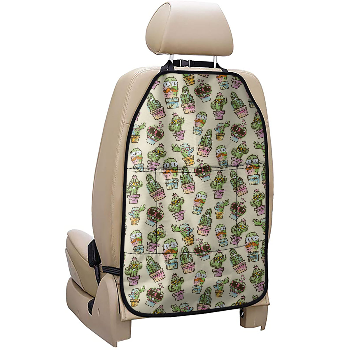 Cute Cartoon Cactus Pattern Print Car Seat Organizers