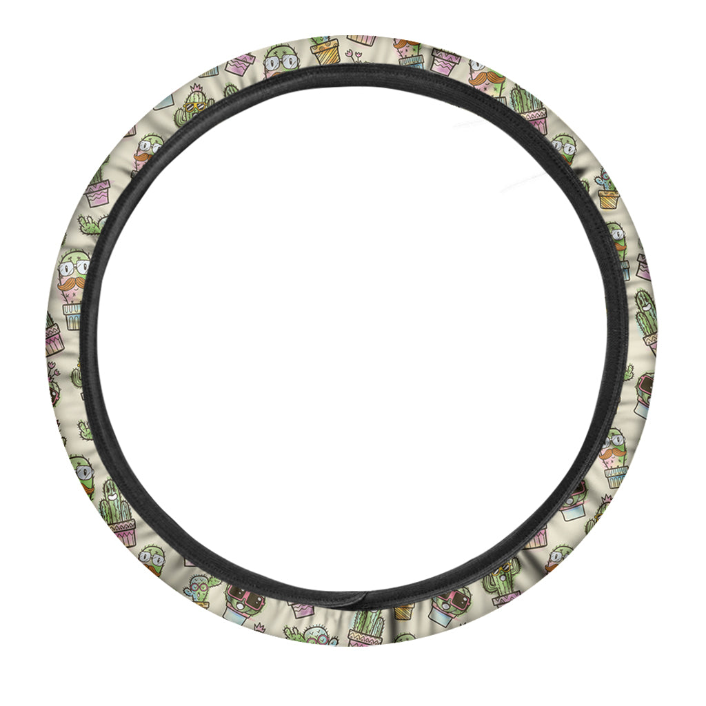 Cute Cartoon Cactus Pattern Print Car Steering Wheel Cover