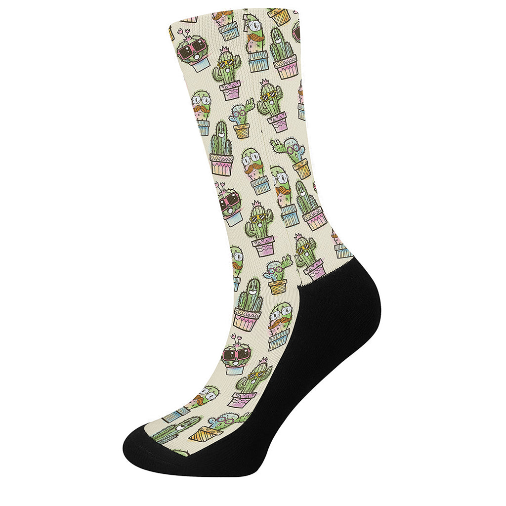 Cute Cartoon Cactus Pattern Print Crew Socks