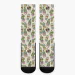 Cute Cartoon Cactus Pattern Print Crew Socks