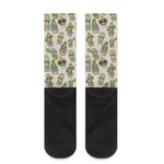 Cute Cartoon Cactus Pattern Print Crew Socks