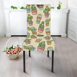 Cute Cartoon Cactus Pattern Print Dining Chair Slipcover