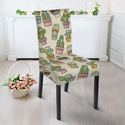 Cute Cartoon Cactus Pattern Print Dining Chair Slipcover