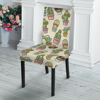 Cute Cartoon Cactus Pattern Print Dining Chair Slipcover