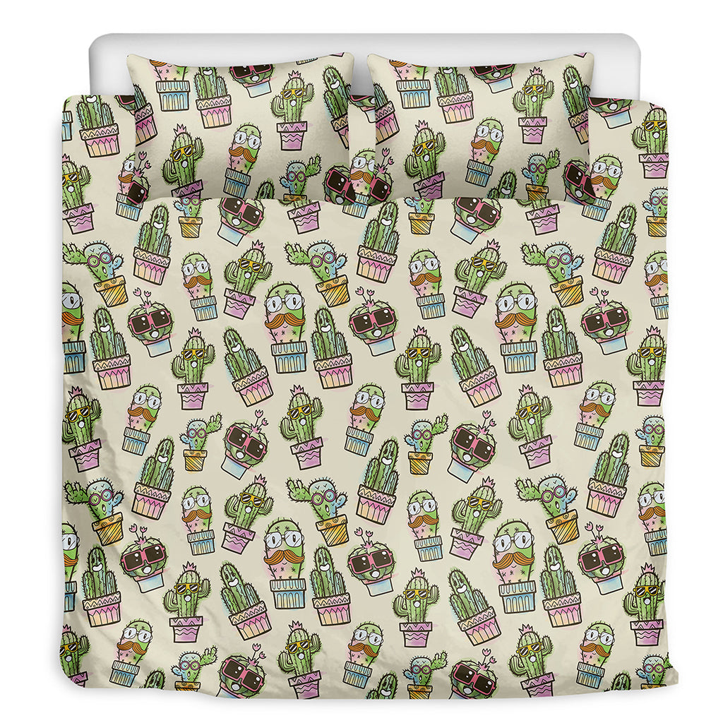 Cute Cartoon Cactus Pattern Print Duvet Cover Bedding Set