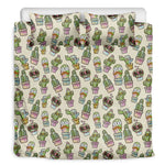 Cute Cartoon Cactus Pattern Print Duvet Cover Bedding Set