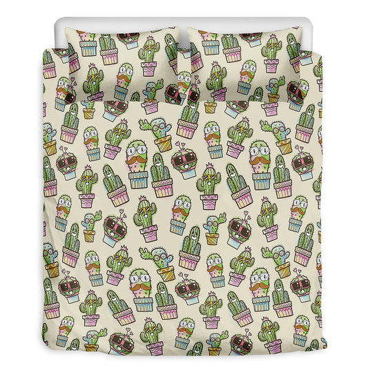 Cute Cartoon Cactus Pattern Print Duvet Cover Bedding Set