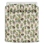 Cute Cartoon Cactus Pattern Print Duvet Cover Bedding Set