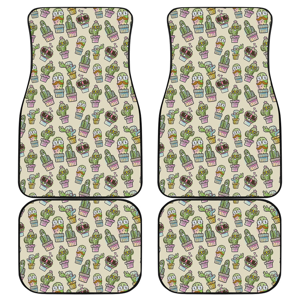 Cute Cartoon Cactus Pattern Print Front and Back Car Floor Mats