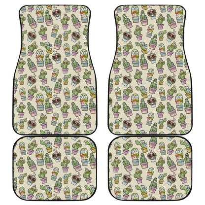 Cute Cartoon Cactus Pattern Print Front and Back Car Floor Mats