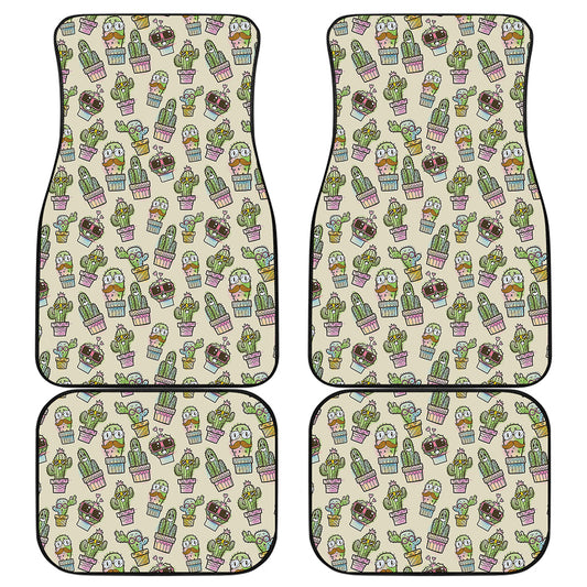 Cute Cartoon Cactus Pattern Print Front and Back Car Floor Mats