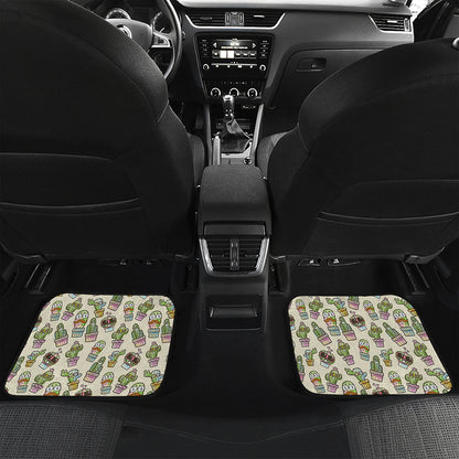 Cute Cartoon Cactus Pattern Print Front and Back Car Floor Mats