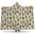 Cute Cartoon Cactus Pattern Print Hooded Blanket