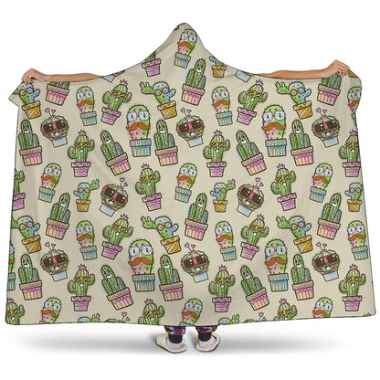 Cute Cartoon Cactus Pattern Print Hooded Blanket