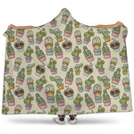 Cute Cartoon Cactus Pattern Print Hooded Blanket