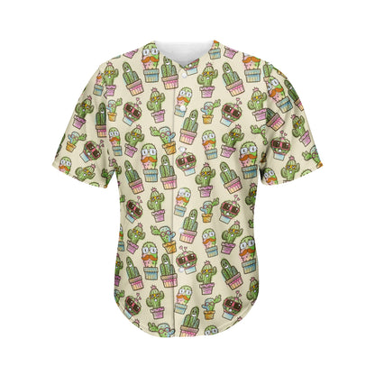 Cute Cartoon Cactus Pattern Print Men's Baseball Jersey