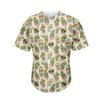 Cute Cartoon Cactus Pattern Print Men's Baseball Jersey