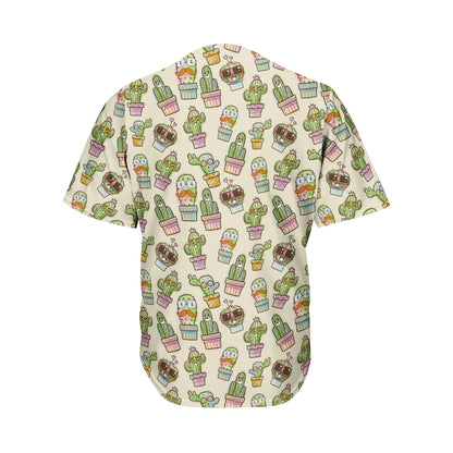 Cute Cartoon Cactus Pattern Print Men's Baseball Jersey