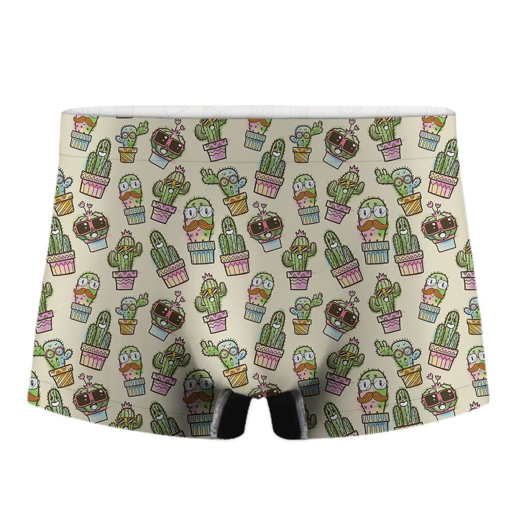 Cute Cartoon Cactus Pattern Print Men's Boxer Briefs