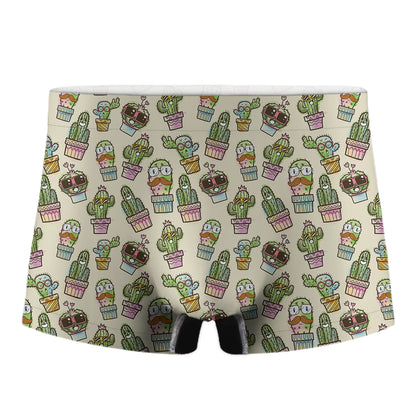 Cute Cartoon Cactus Pattern Print Men's Boxer Briefs