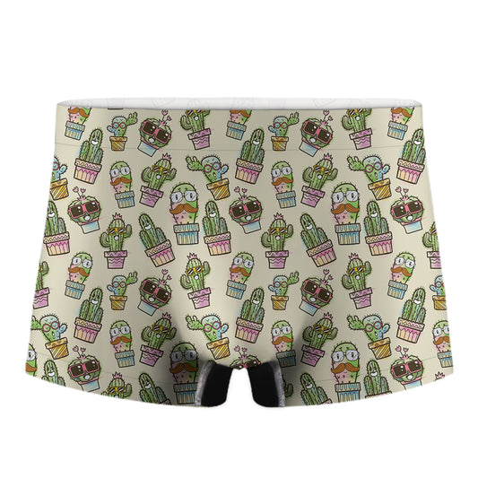 Cute Cartoon Cactus Pattern Print Men's Boxer Briefs