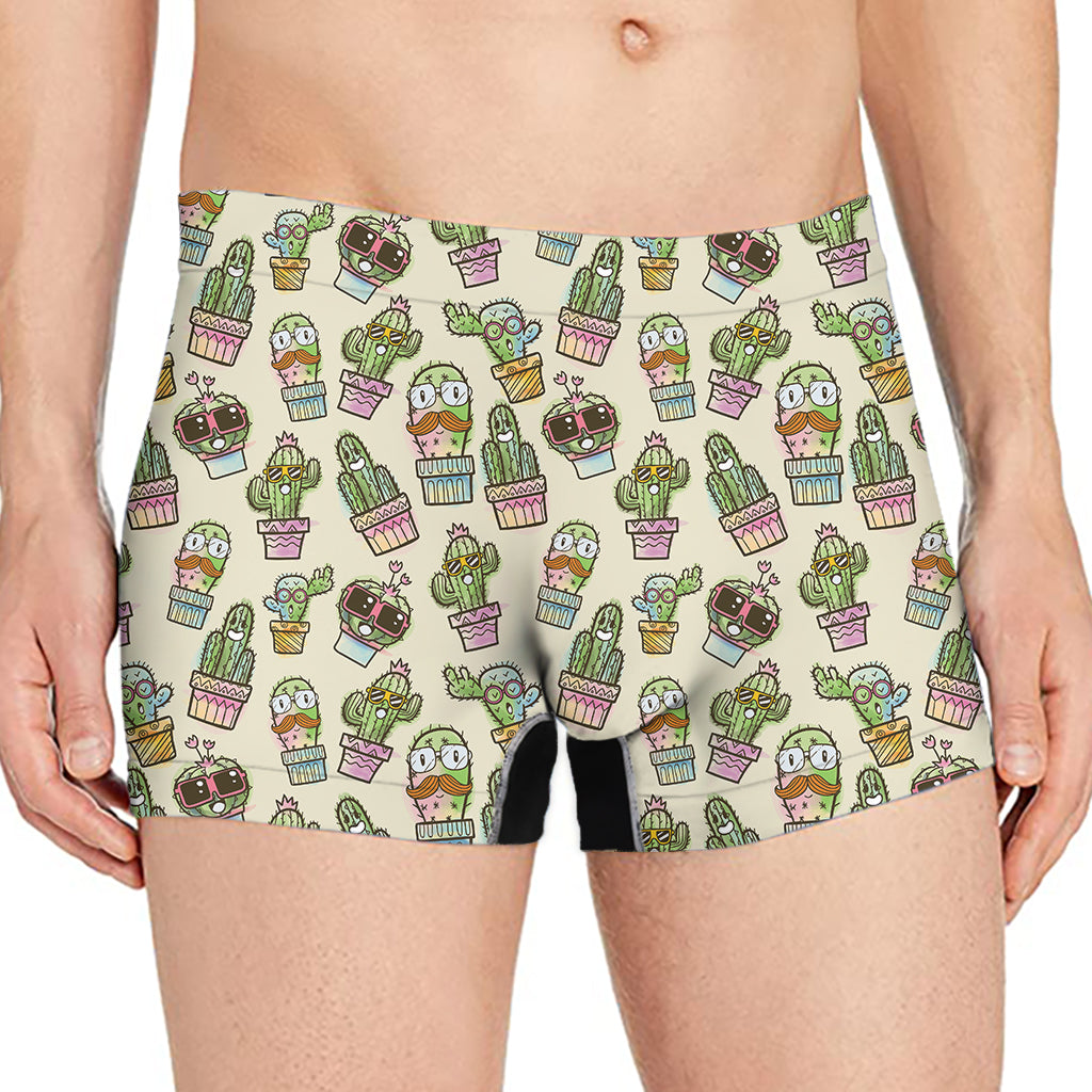 Cute Cartoon Cactus Pattern Print Men's Boxer Briefs
