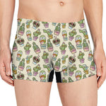 Cute Cartoon Cactus Pattern Print Men's Boxer Briefs