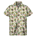 Cute Cartoon Cactus Pattern Print Men's Short Sleeve Shirt