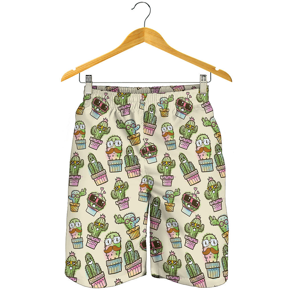 Cute Cartoon Cactus Pattern Print Men's Shorts