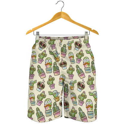 Cute Cartoon Cactus Pattern Print Men's Shorts