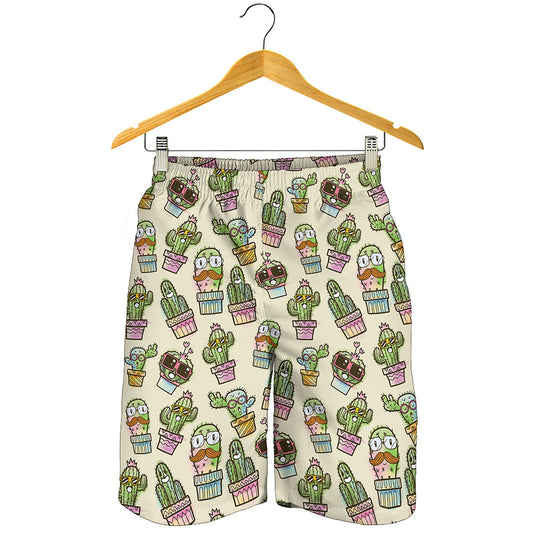 Cute Cartoon Cactus Pattern Print Men's Shorts