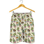Cute Cartoon Cactus Pattern Print Men's Shorts