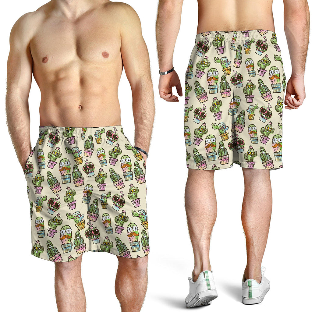Cute Cartoon Cactus Pattern Print Men's Shorts