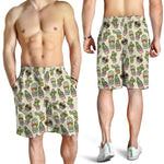 Cute Cartoon Cactus Pattern Print Men's Shorts