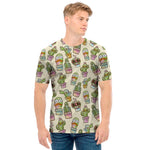 Cute Cartoon Cactus Pattern Print Men's T-Shirt