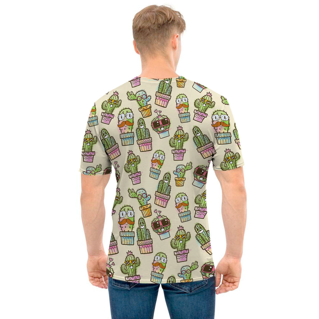 Cute Cartoon Cactus Pattern Print Men's T-Shirt