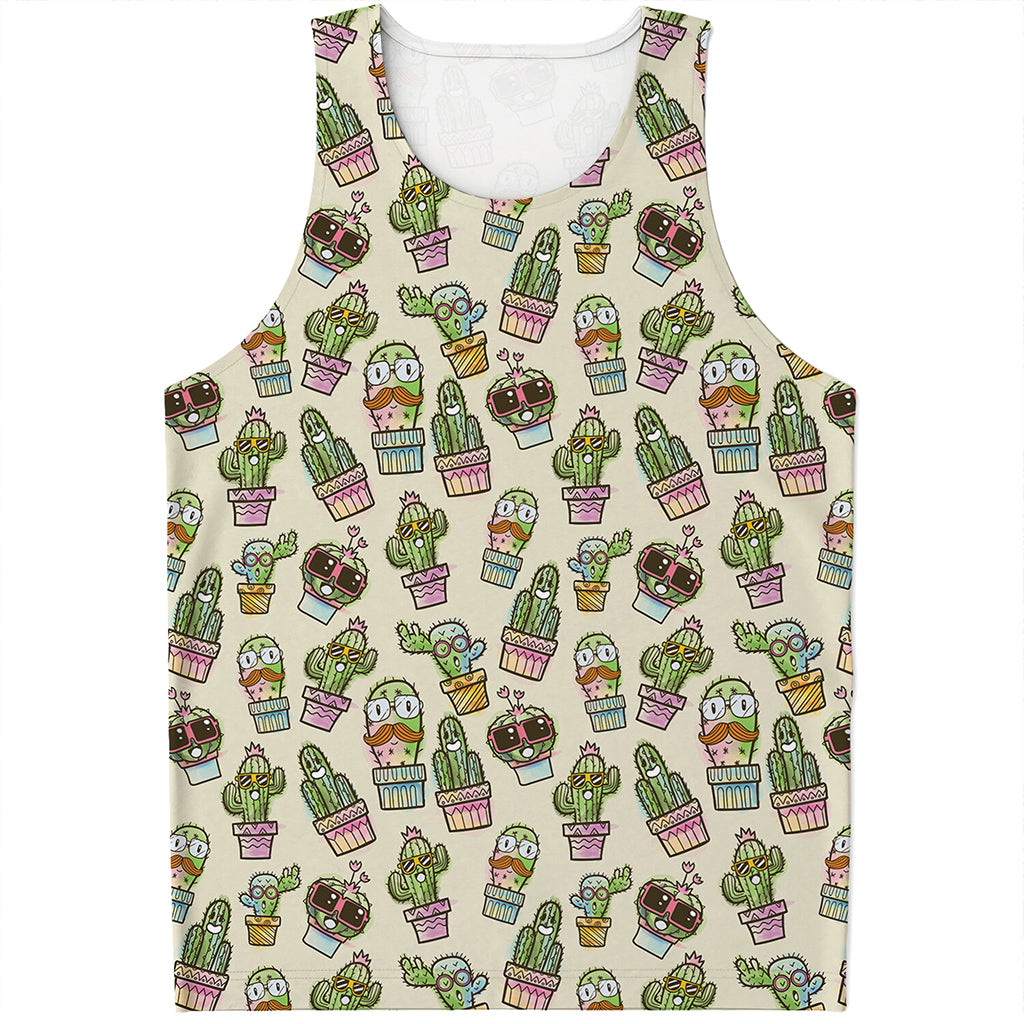 Cute Cartoon Cactus Pattern Print Men's Tank Top