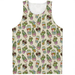 Cute Cartoon Cactus Pattern Print Men's Tank Top