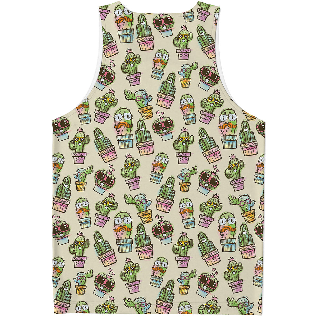 Cute Cartoon Cactus Pattern Print Men's Tank Top
