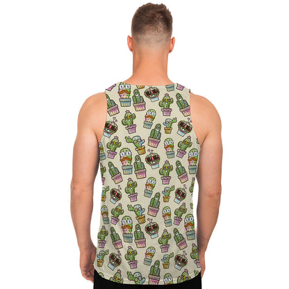 Cute Cartoon Cactus Pattern Print Men's Tank Top