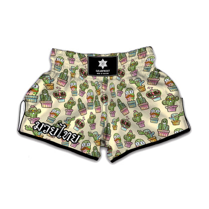Cute Cartoon Cactus Pattern Print Muay Thai Boxing Shorts