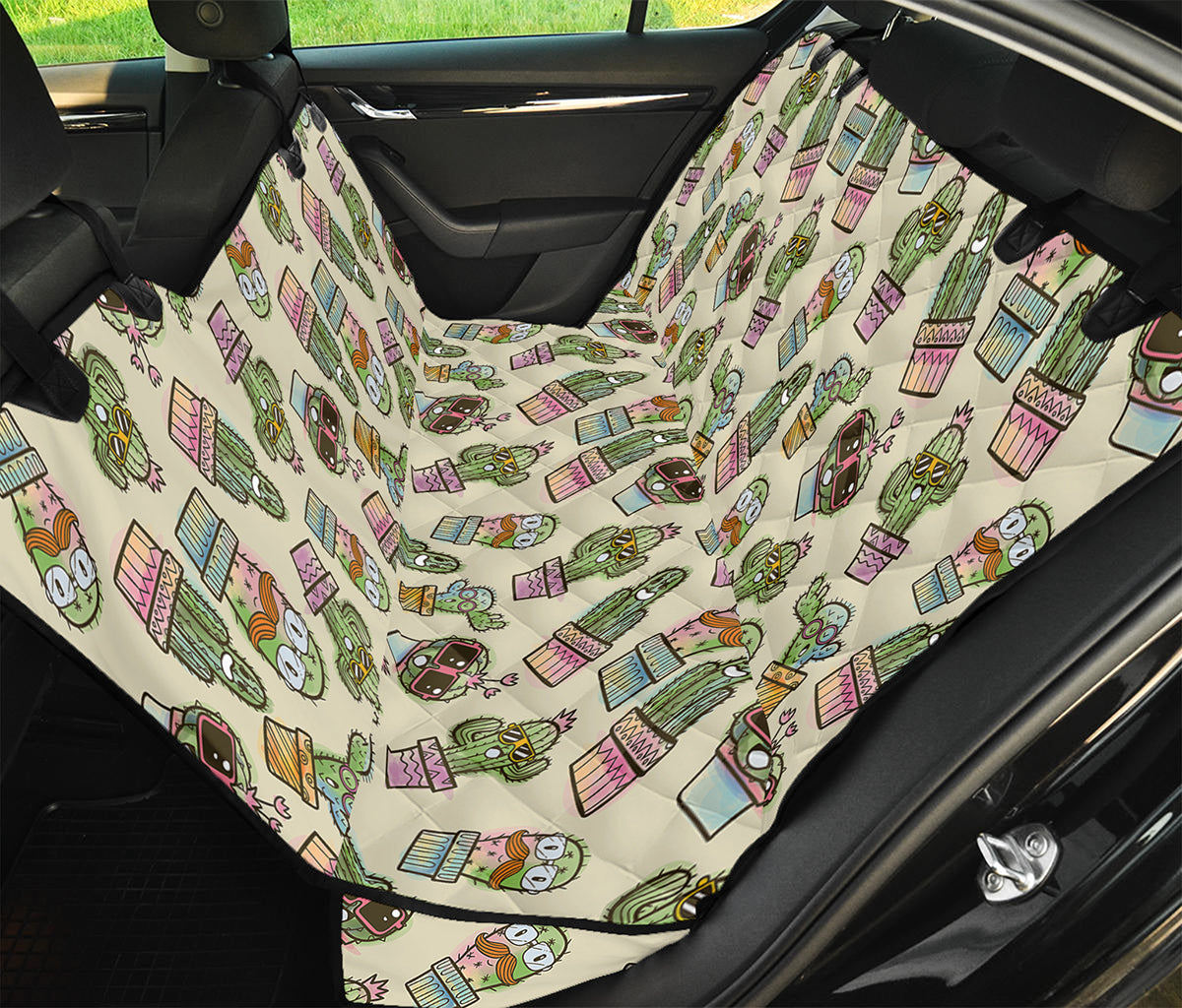 Cute Cartoon Cactus Pattern Print Pet Car Back Seat Cover