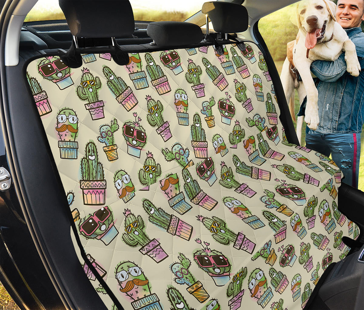 Cute Cartoon Cactus Pattern Print Pet Car Back Seat Cover