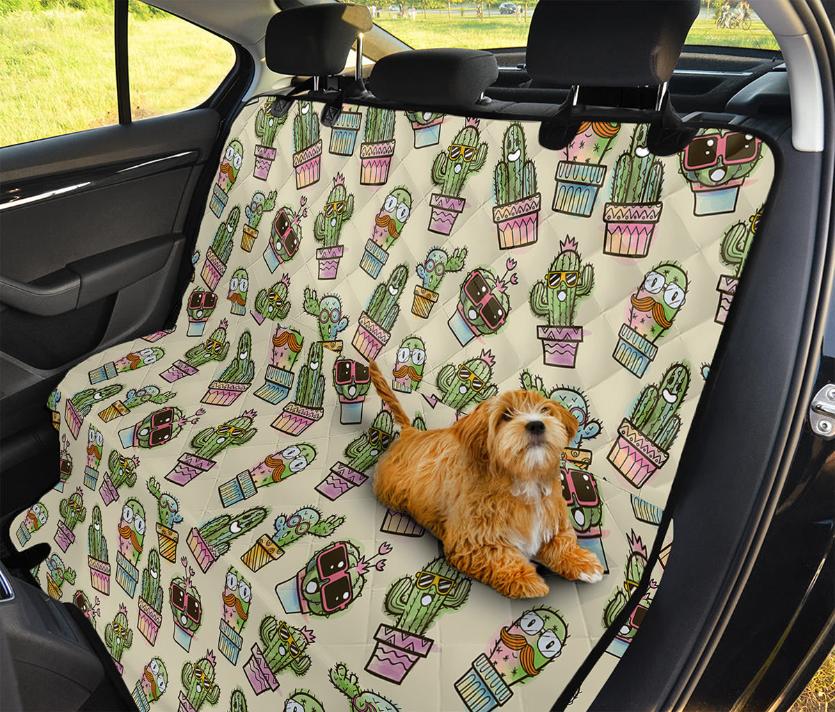 Cute Cartoon Cactus Pattern Print Pet Car Back Seat Cover