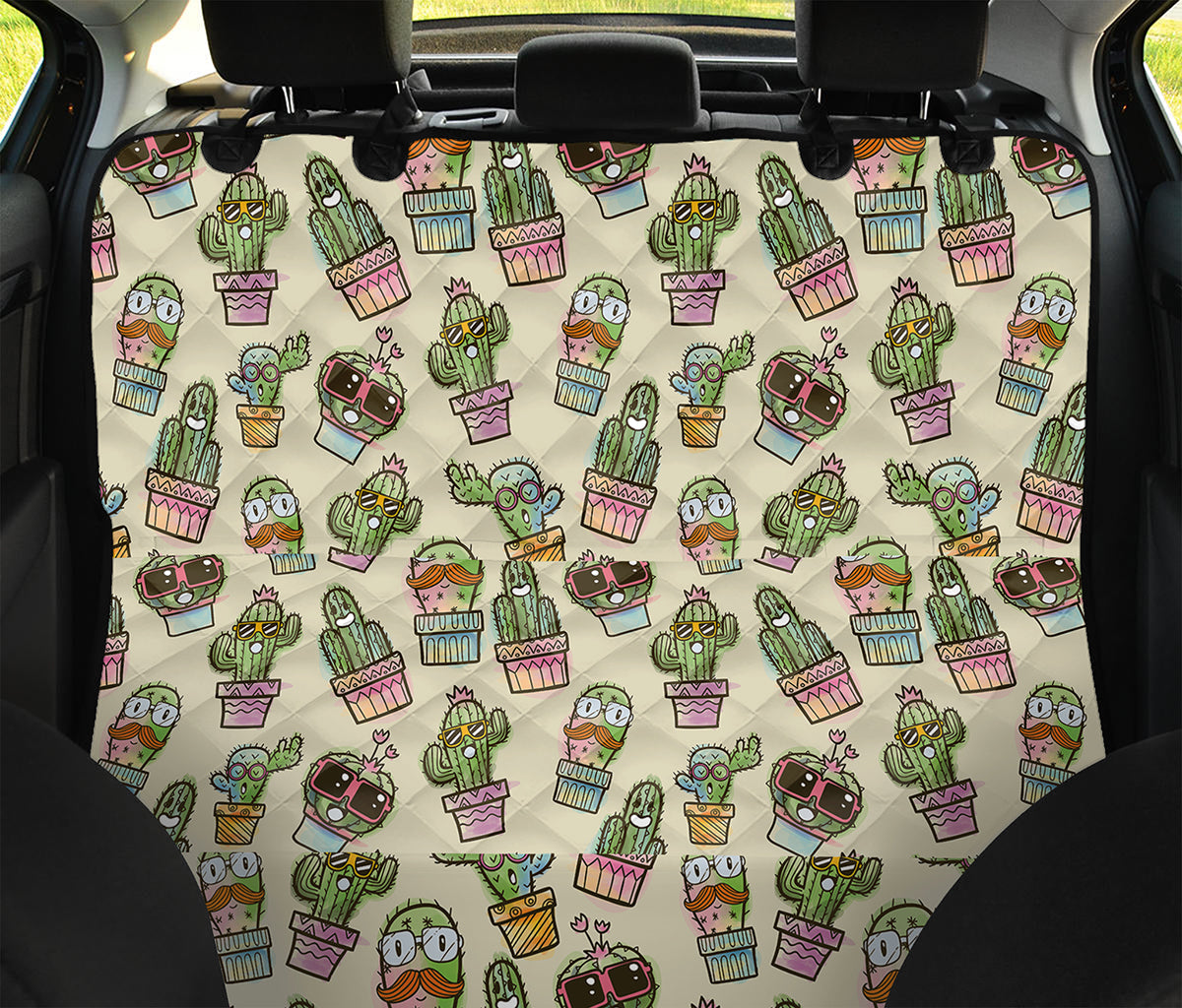 Cute Cartoon Cactus Pattern Print Pet Car Back Seat Cover