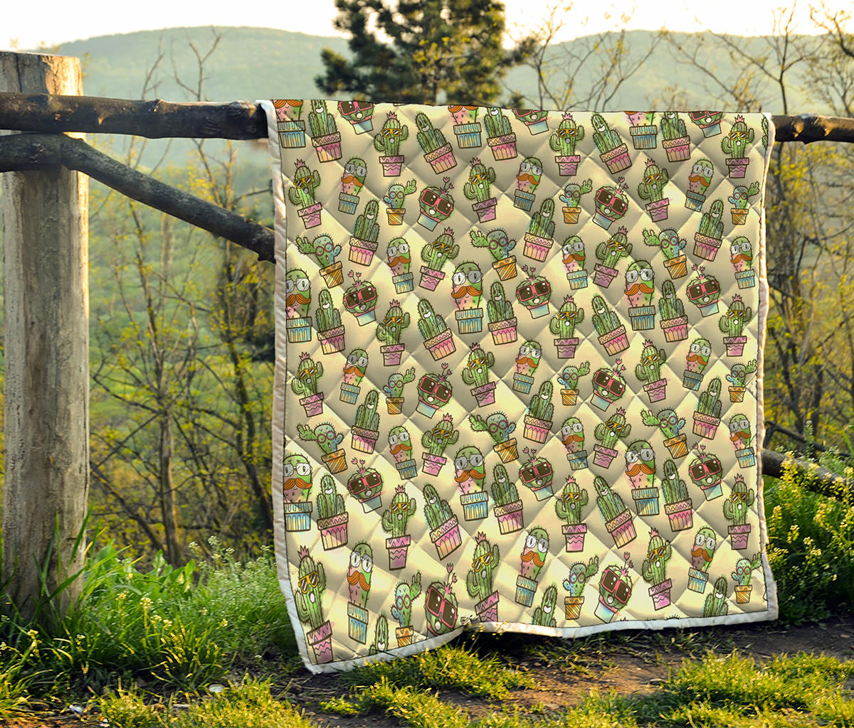 Cute Cartoon Cactus Pattern Print Quilt