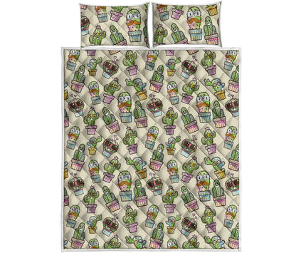 Cute Cartoon Cactus Pattern Print Quilt Bed Set